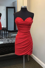 Glitter Red Homecoming Dress Sweetheart Tight Short Prom Dress with Appliques