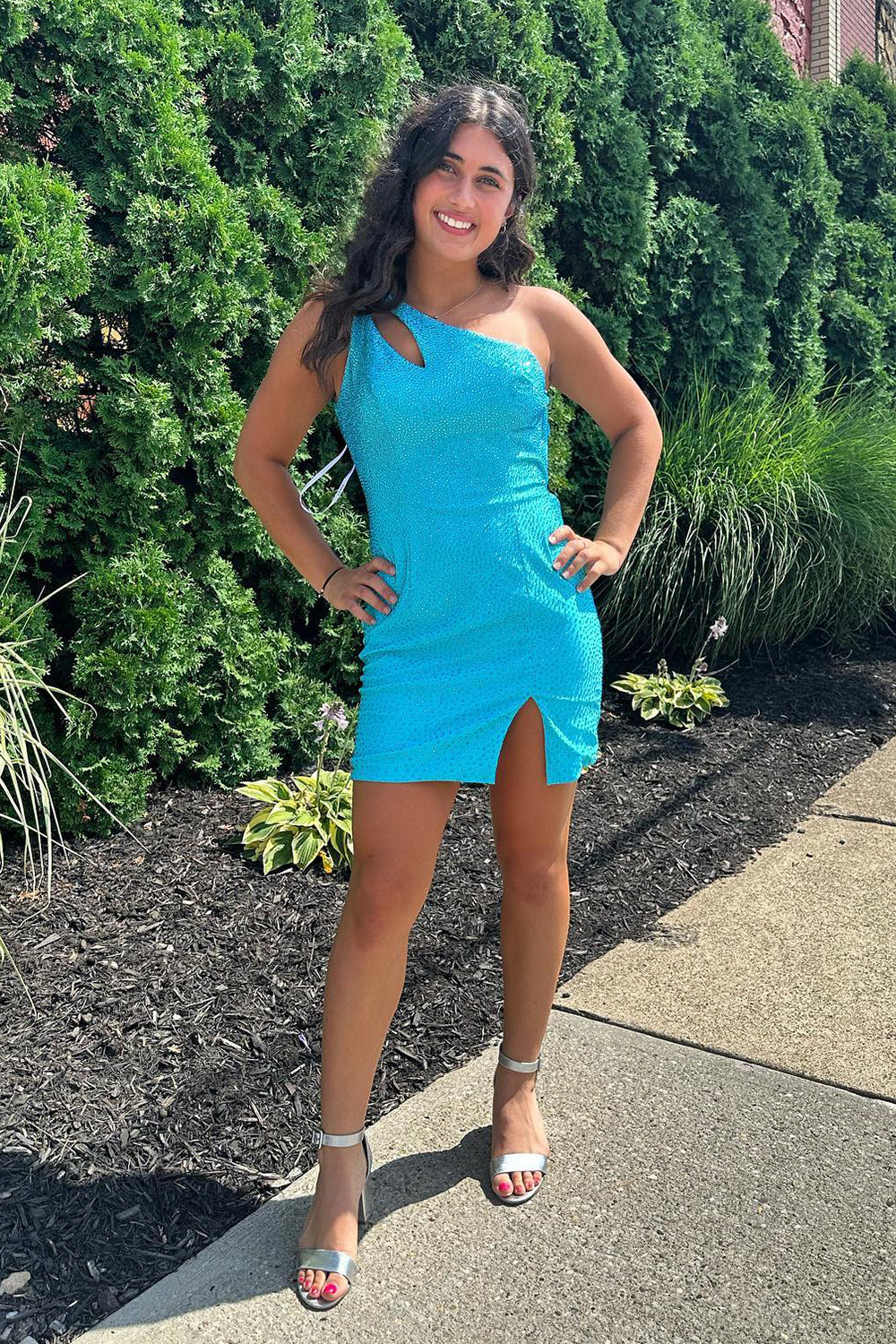 Glitter Royal Blue Homecoming Dress One Shoulder Sequin Tight Short Cocktail Dresses