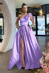 Gold A Line Prom Dress Sleeveless One Shoulder Satin Formal Dress