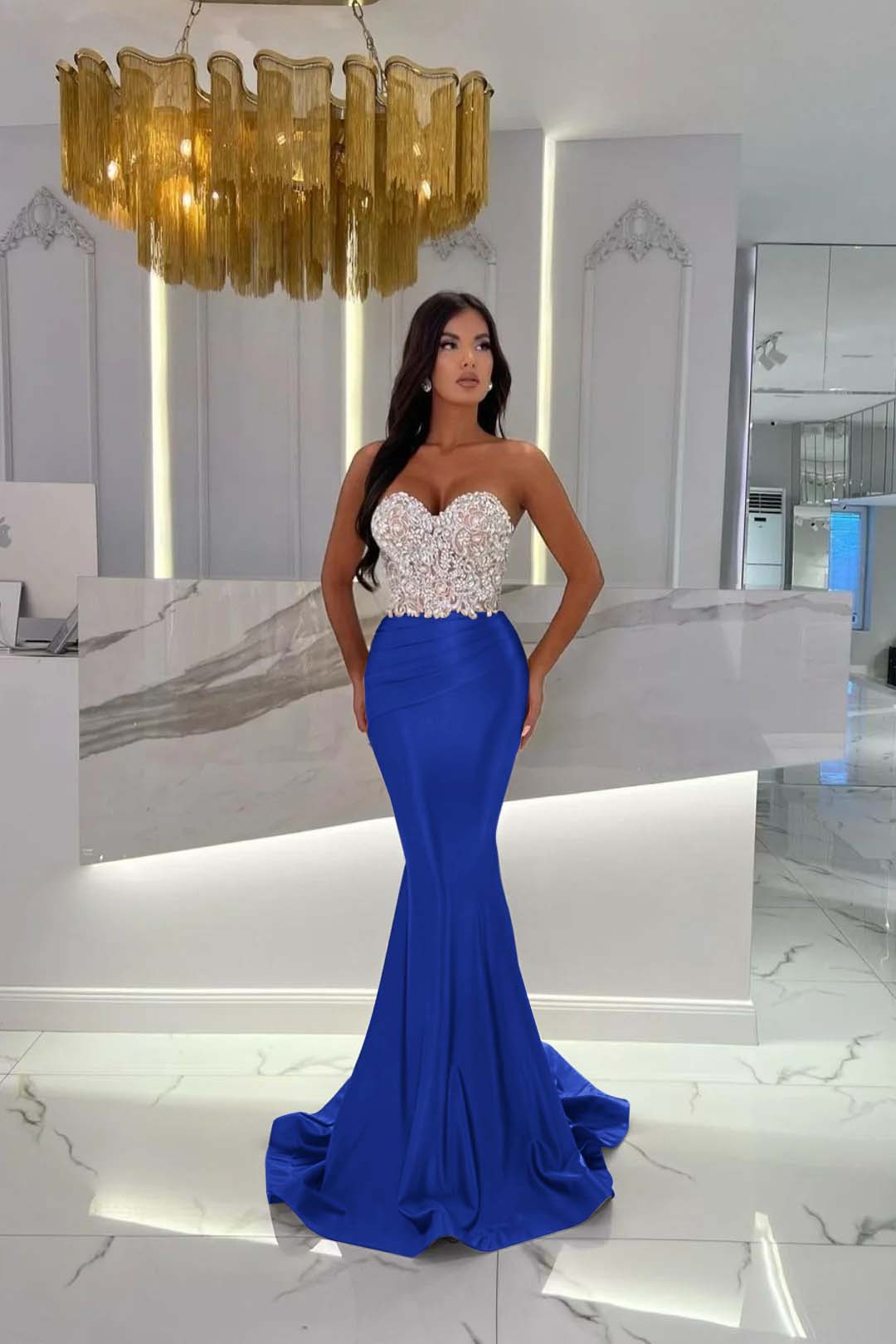 Gold Mermaid Prom Dress Sleeveless Sweetheart Beaded Formal Dress