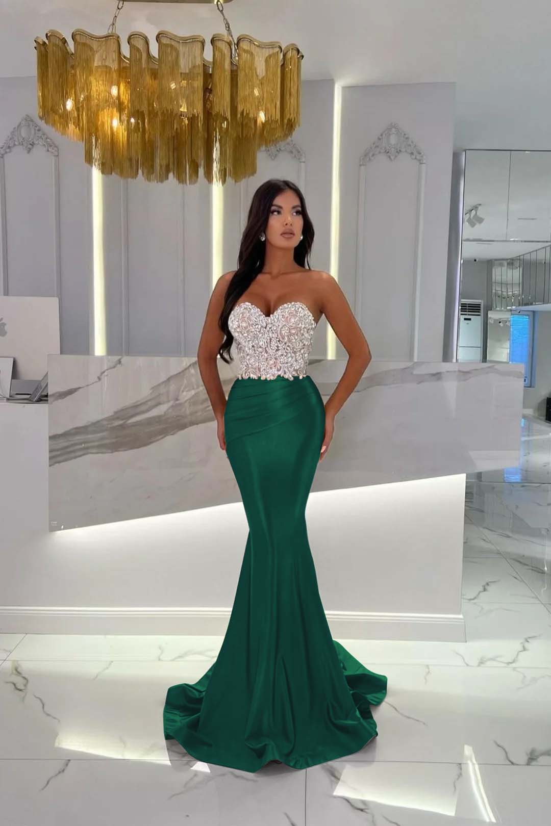 Gold Mermaid Prom Dress Sleeveless Sweetheart Beaded Formal Dress