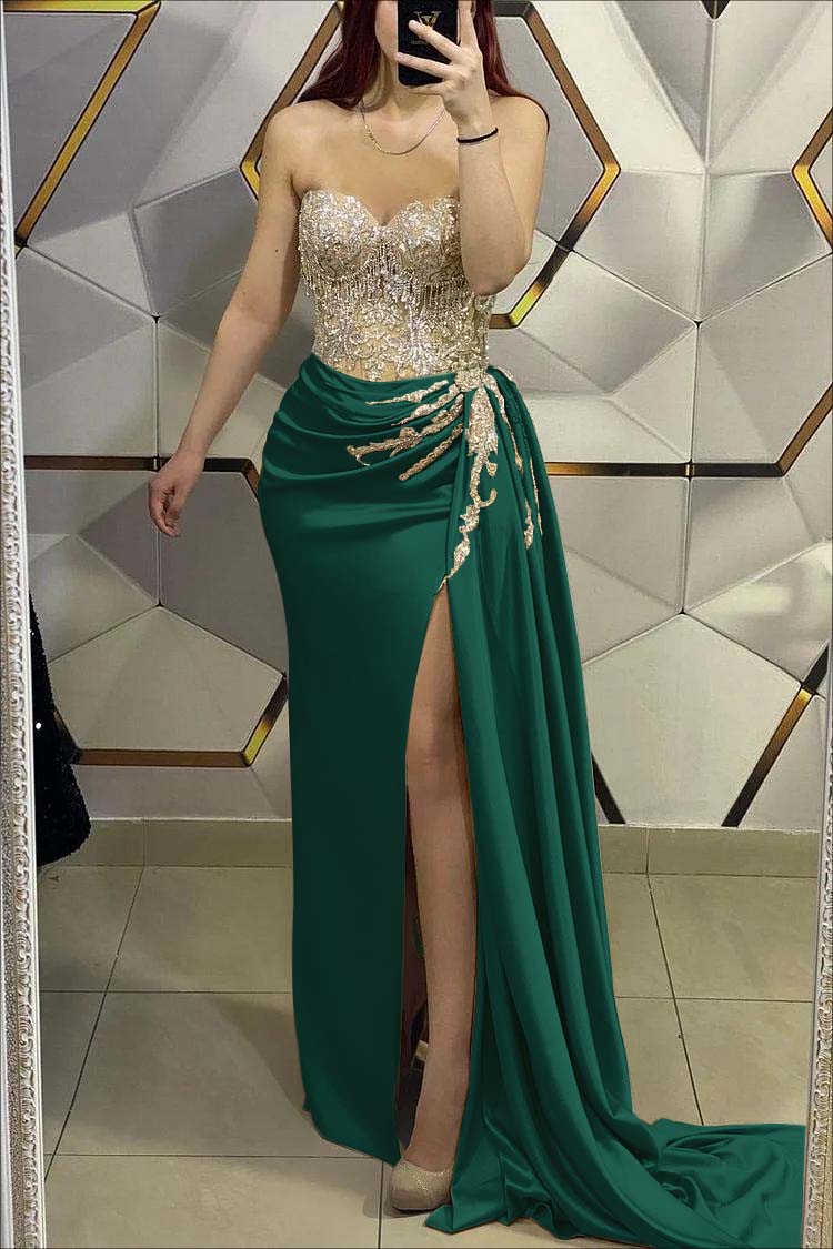 Gold Mermaid Prom Dress Sweetheart Beaded Formal Dress