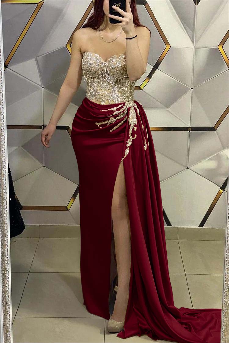 Gold Mermaid Prom Dress Sweetheart Beaded Formal Dress