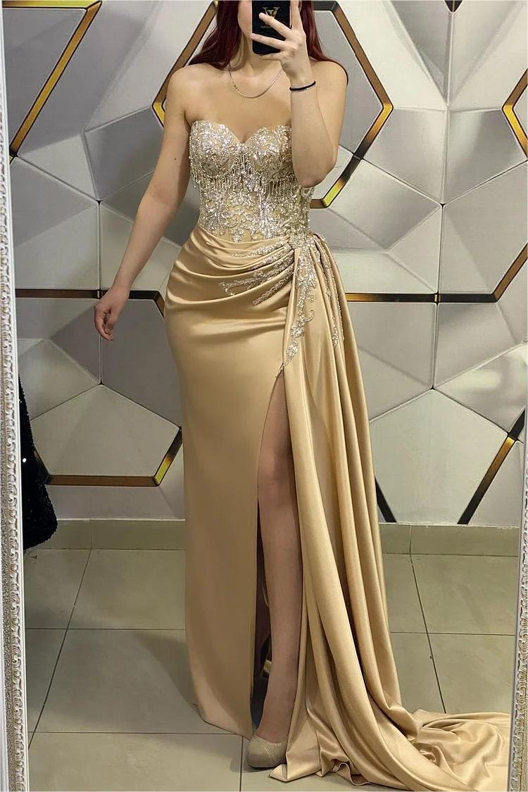 Gold Mermaid Prom Dress Sweetheart Beaded Formal Dress