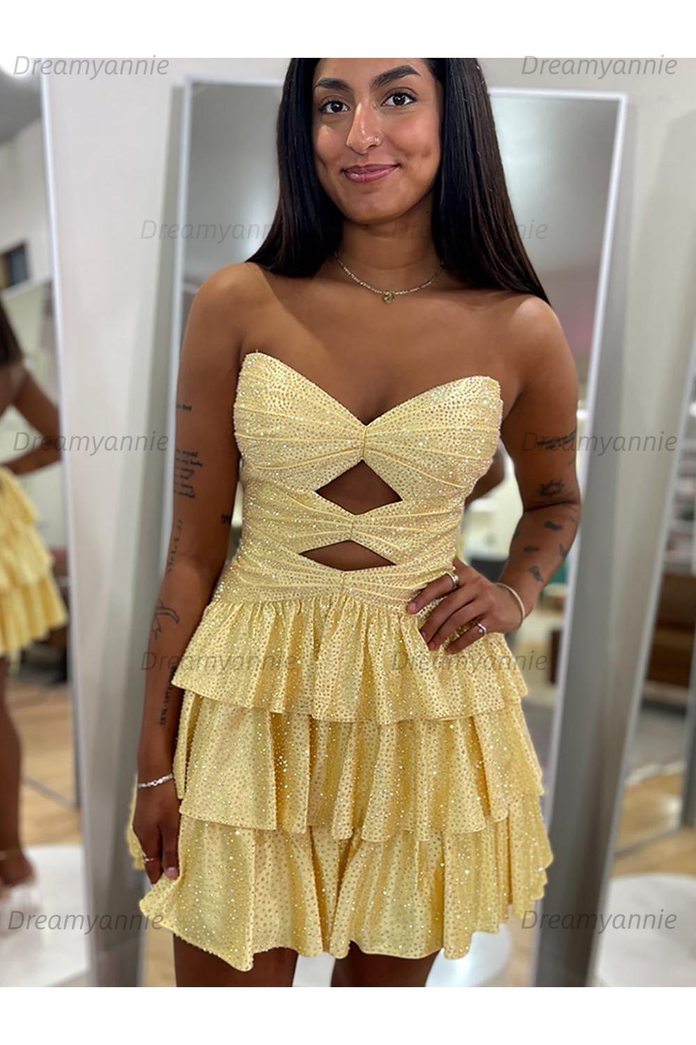 Orange A Line Strapless Sweetheart Satin Homecoming Dress with Keyhole