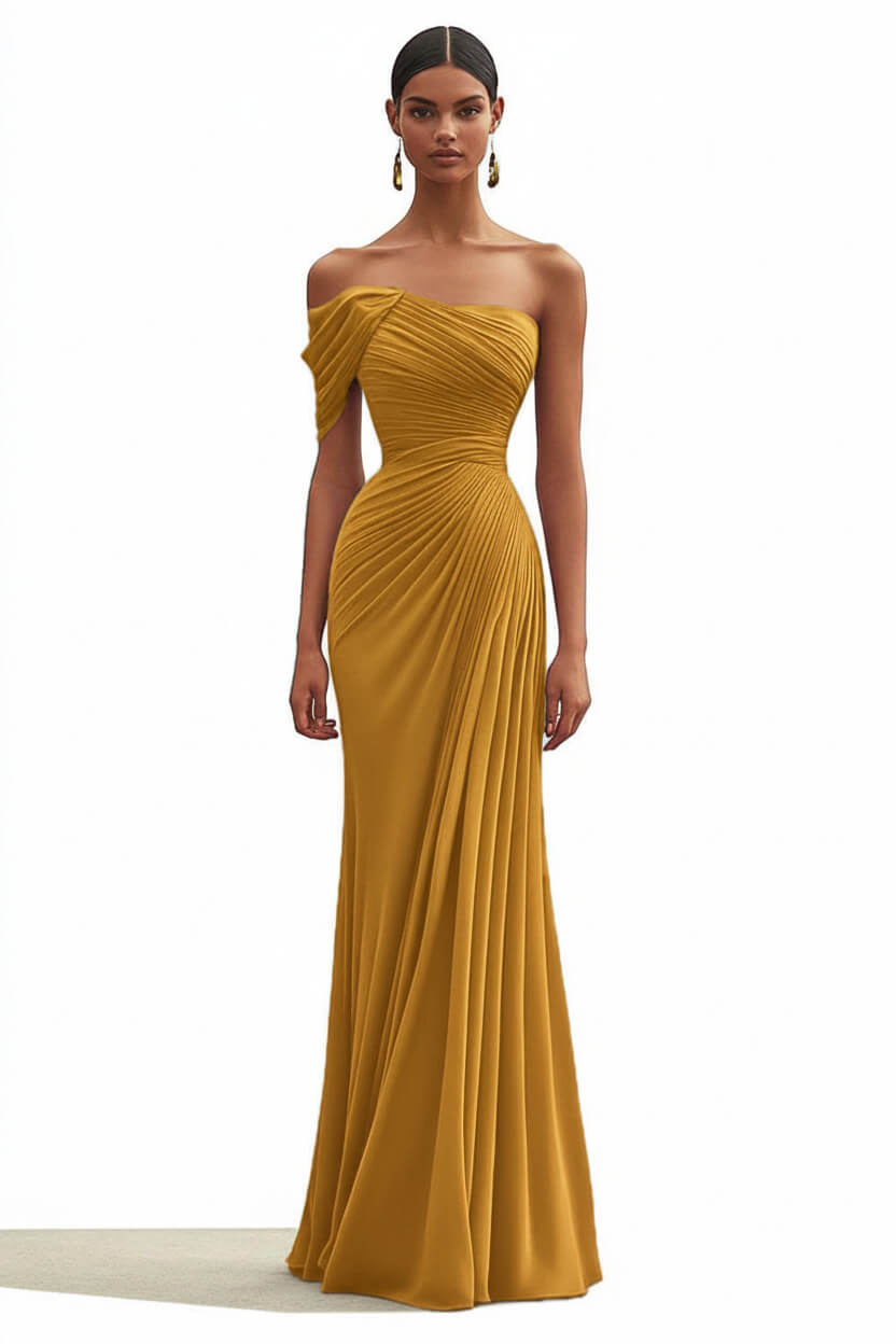 Dreamyannie One Shoulder Ruched Mermaid Dark Green Wedding Guest Dress Long Formal Dress
