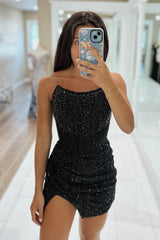 Golden Homecoming Dress Corset Beaded Strapless Tight Short Prom Dress