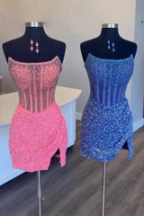 Golden Homecoming Dress Corset Beaded Strapless Tight Short Prom Dress