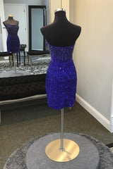 Golden Homecoming Dress Corset Beaded Strapless Tight Short Prom Dress