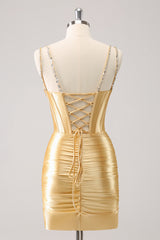 Golden Homecoming Dress Corset Sequin Tight Short Prom Dress