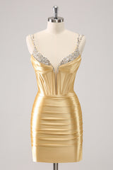 Golden Homecoming Dress Corset Sequin Tight Short Prom Dress