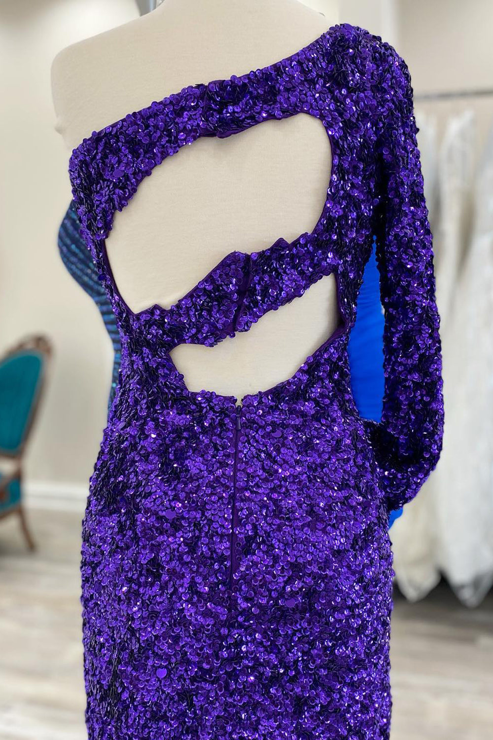 Golden Homecoming Dress Cut Out Open Back One Shoulder Sequin Cocktail Party Dresses