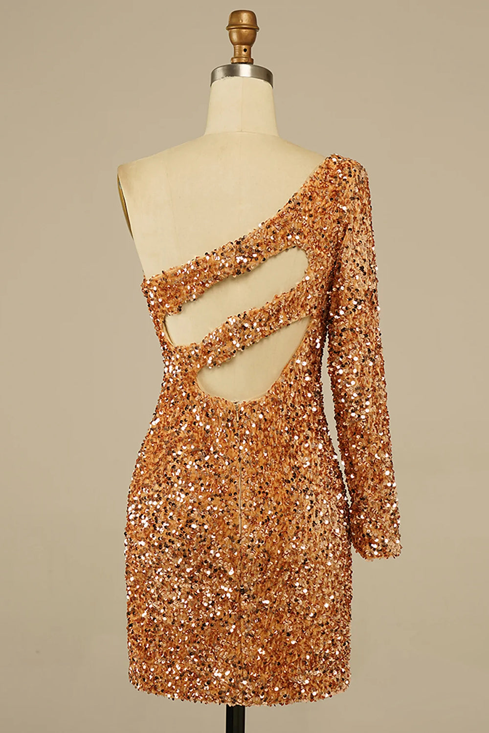 Golden Homecoming Dress Cut Out Open Back One Shoulder Sequin Cocktail Party Dresses