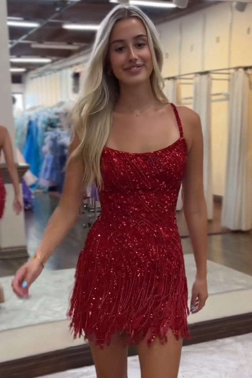 Dreamyannie Golden Homecoming Dress Spaghetti Straps Sequin Tight Short Hoco Dress with Fringes Dreamyannie Golden Homecoming Dress Spaghetti Straps Sequin Tight Short Hoco Dress with Fringes
