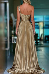 Glitter Knit A-Line Prom Dress with One Shoulder and Side Slit