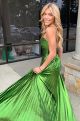 Golden Prom Dress A Line Backless Long Evening Dress With Slit