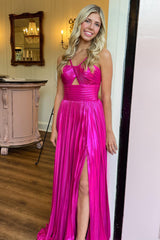 Golden Prom Dress A Line Backless Long Evening Dress With Slit