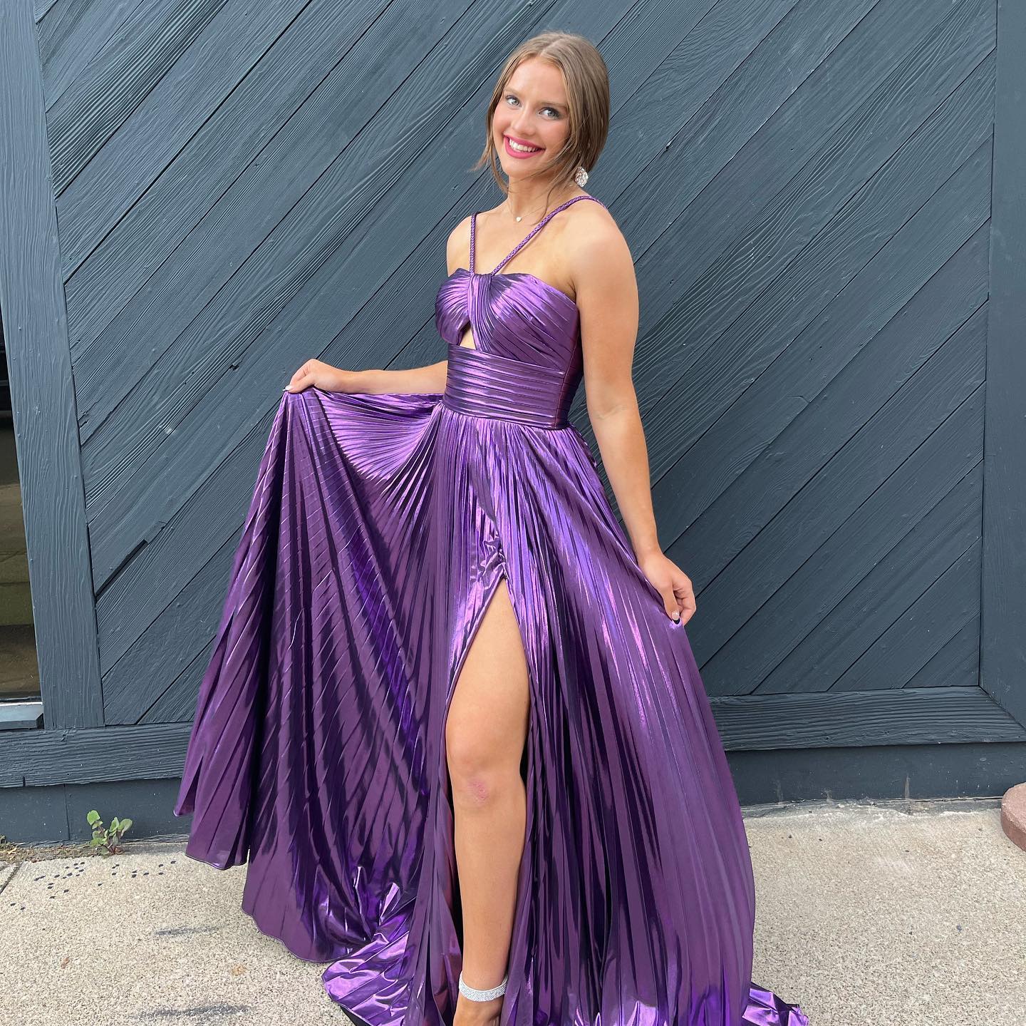 Golden Prom Dress A Line Backless Long Evening Dress With Slit