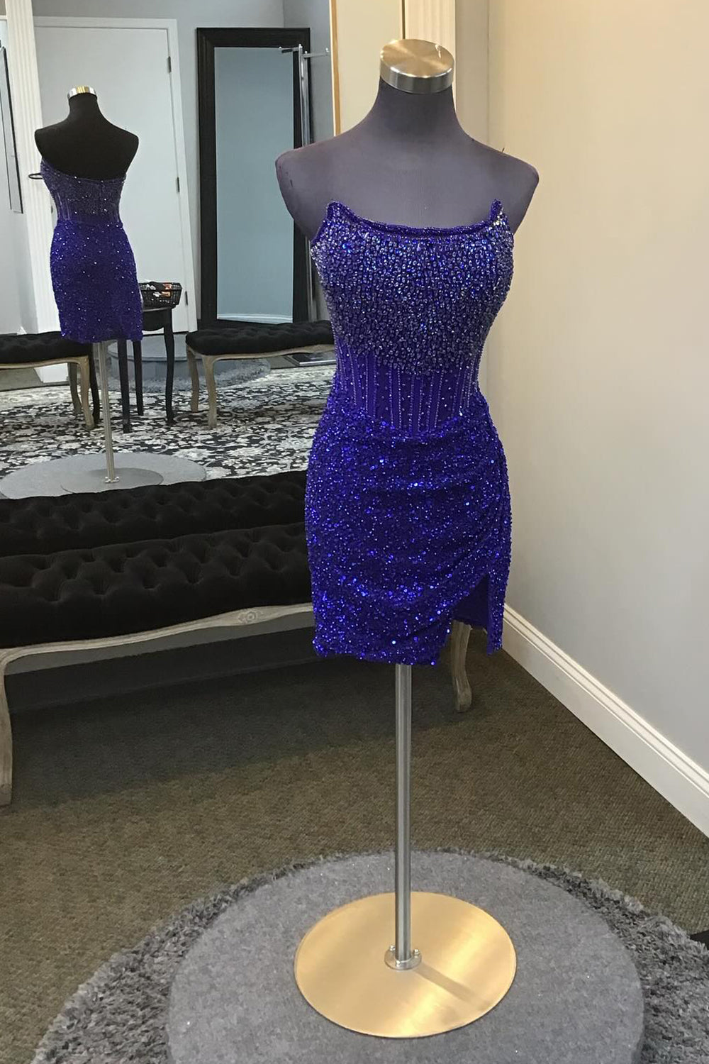 Golden Silver Homecoming Dress Corset Strapless Tight Short Cocktail Dresses with Beading