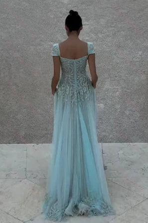 Gorgeous A Line Sweetheart Light Green Long Prom Dress With Appliques Formal Evening Gown