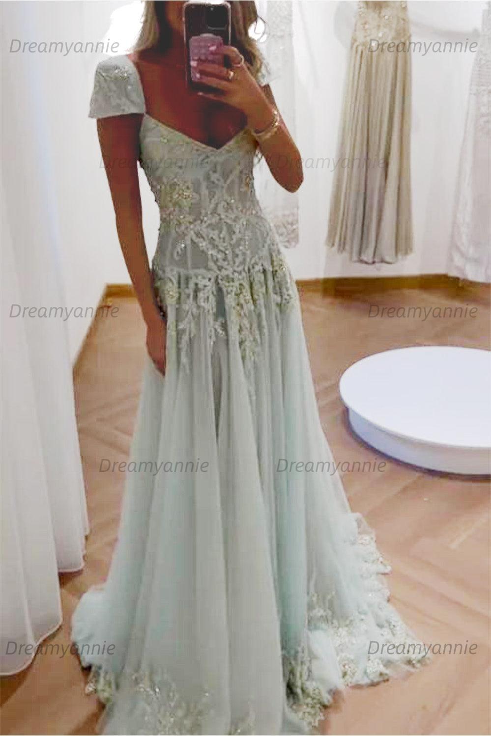 Gorgeous A Line Sweetheart Light Green Long Prom Dress With Appliques Formal Evening Gown