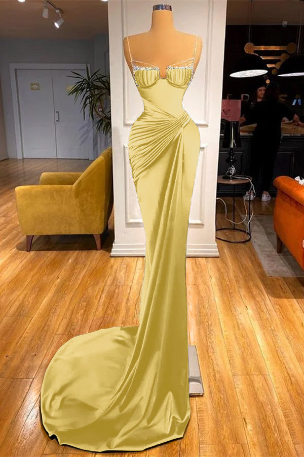 Gorgeous Dark Green Spaghetti Straps Mermaid Prom Dress With Beadings