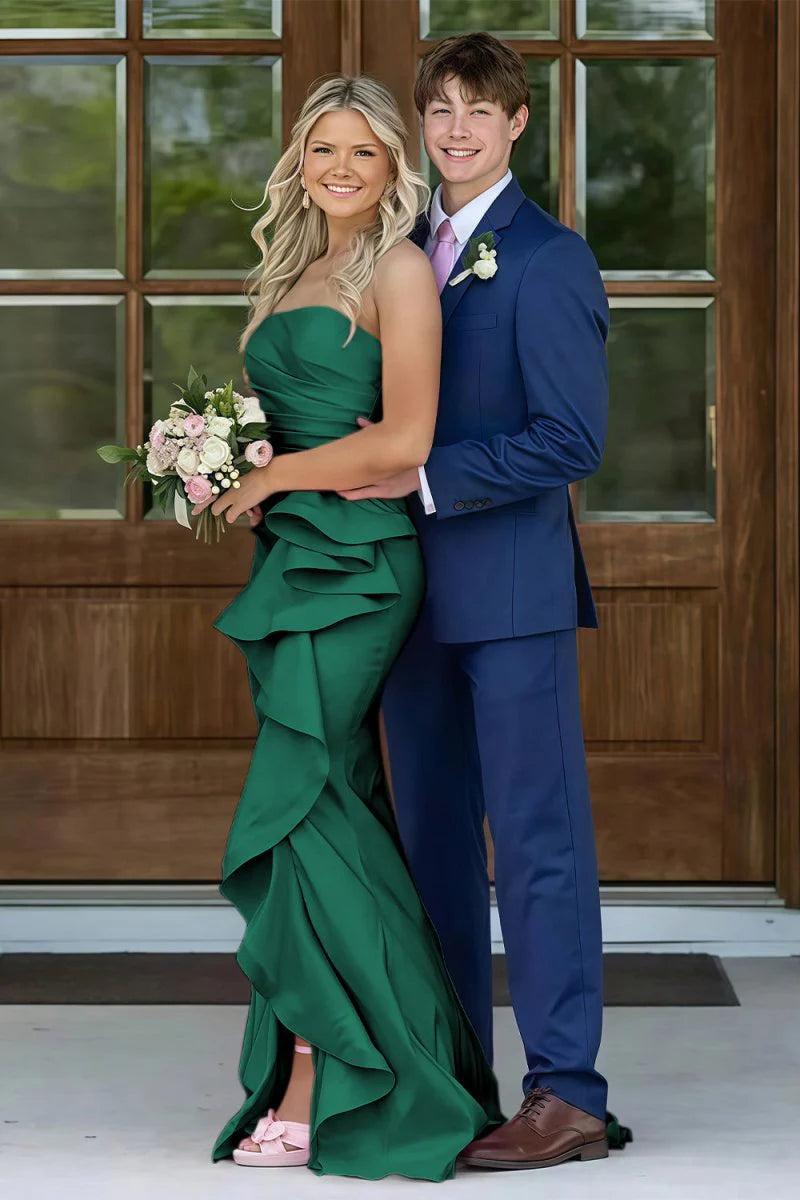 Gorgeous Mermaid Strapless Pink Long Prom Dress With Split Front Ruched Formal Evening Gown