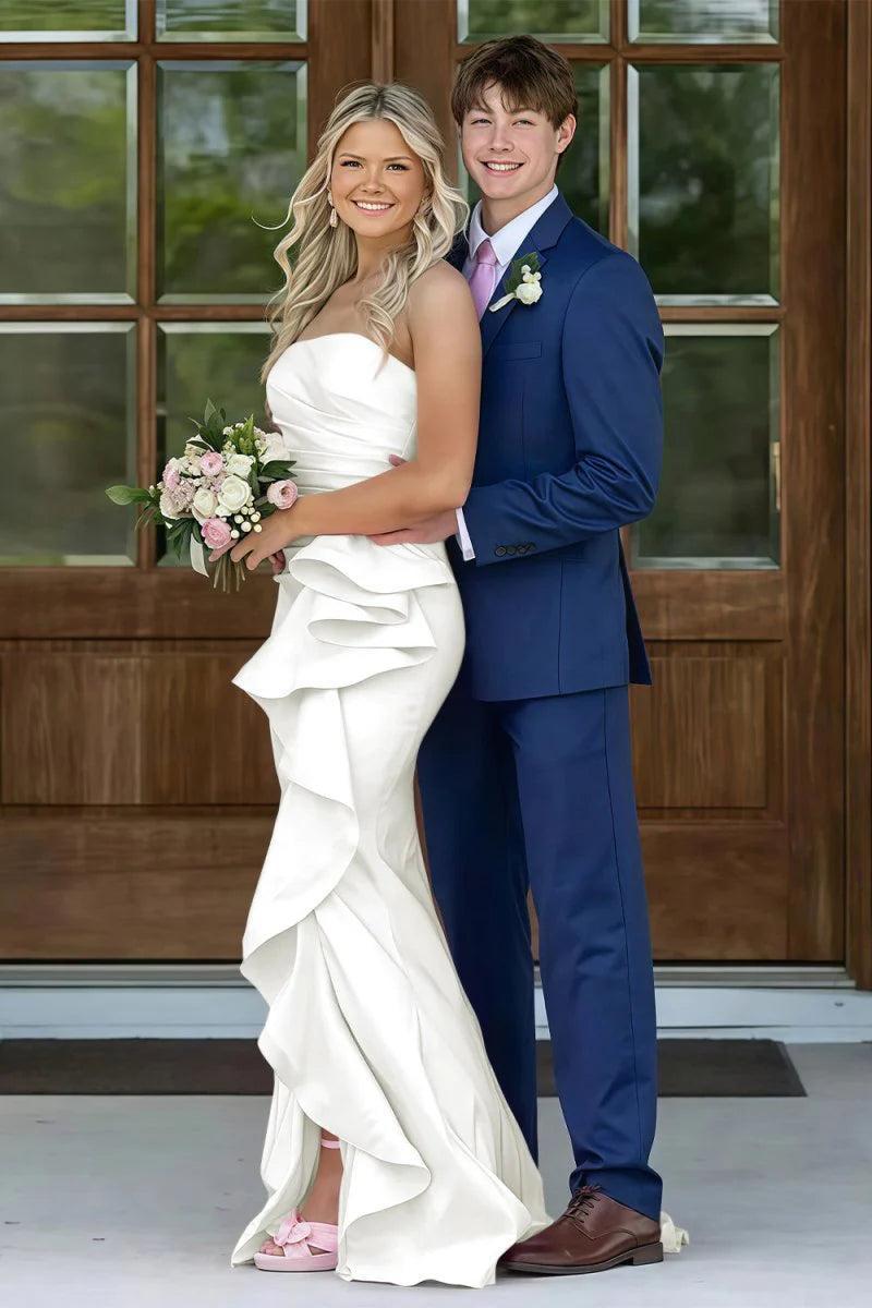 Gorgeous Mermaid Strapless Pink Long Prom Dress With Split Front Ruched Formal Evening Gown