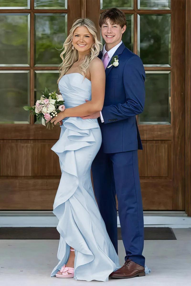 Gorgeous Mermaid Strapless Pink Long Prom Dress With Split Front Ruched Formal Evening Gown