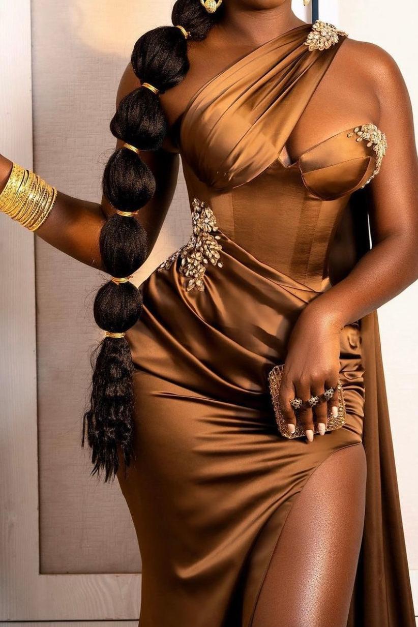 Gorgeous One Shoulder Mermaid Prom Dress Split Long With Ruffles