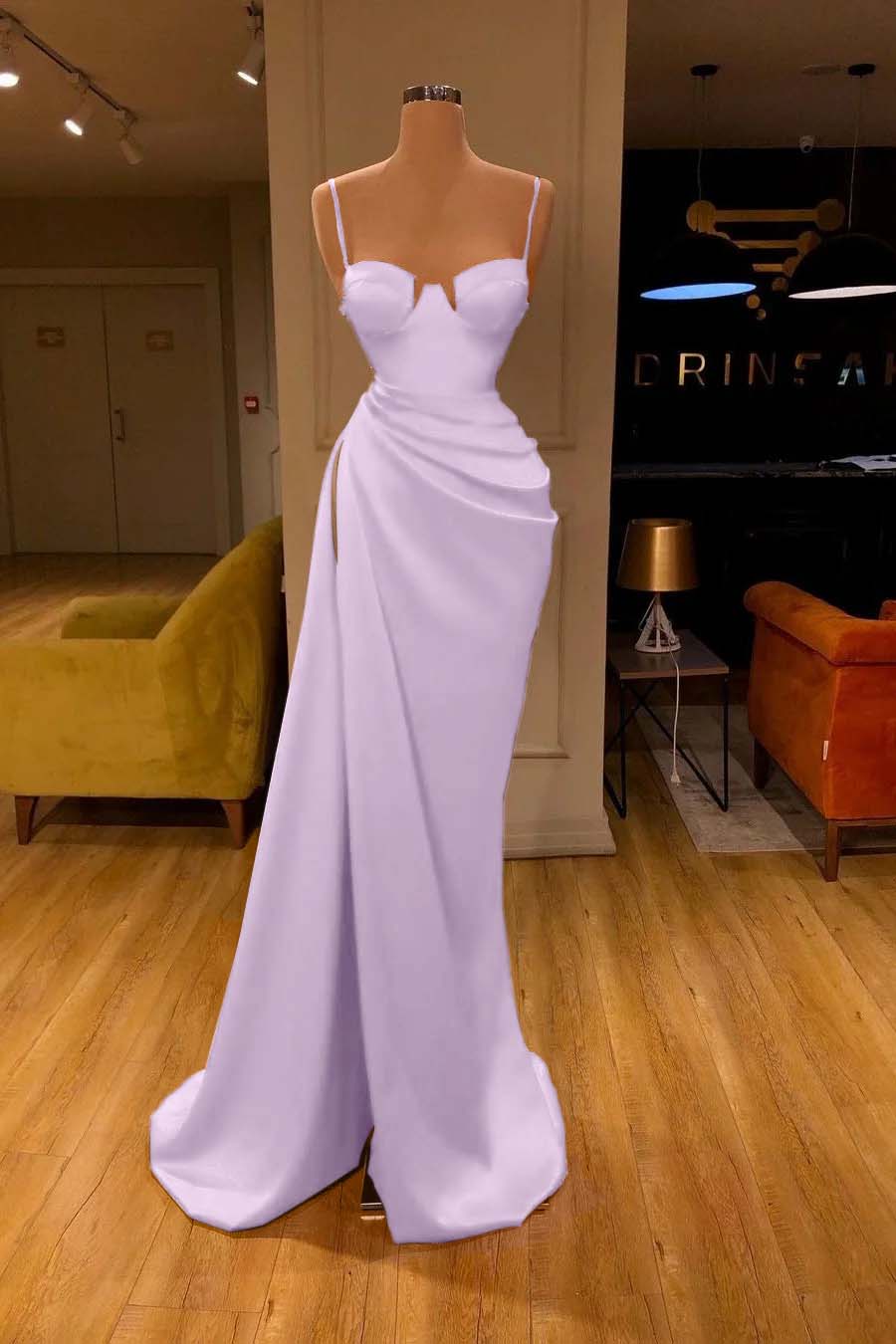 Gorgeous Spaghetti Strap Unique Round Cup High Split Red Prom Dress