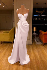 Gorgeous Spaghetti Strap Unique Round Cup High Split Red Prom Dress