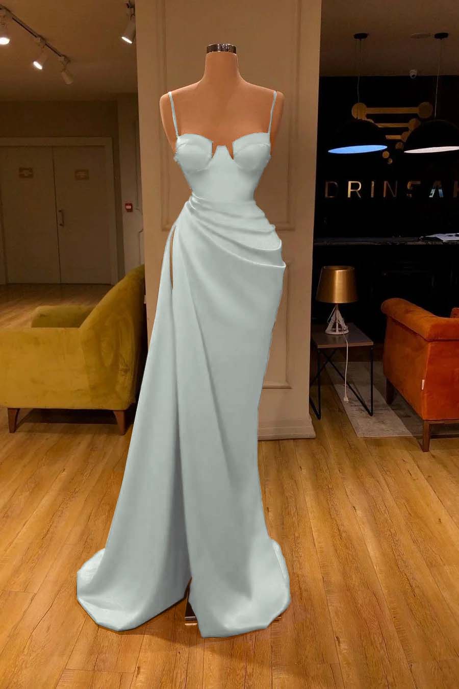 Gorgeous Spaghetti Strap Unique Round Cup High Split Red Prom Dress