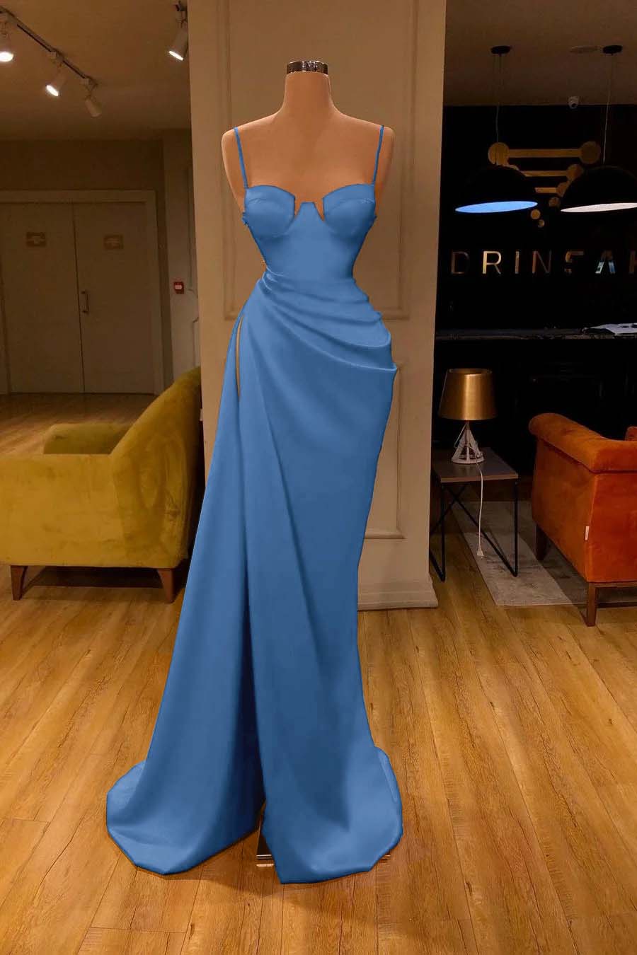 Gorgeous Spaghetti Strap Unique Round Cup High Split Red Prom Dress