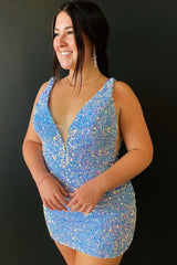 Grape Sequin Cocktail Party Dresses with Open Back