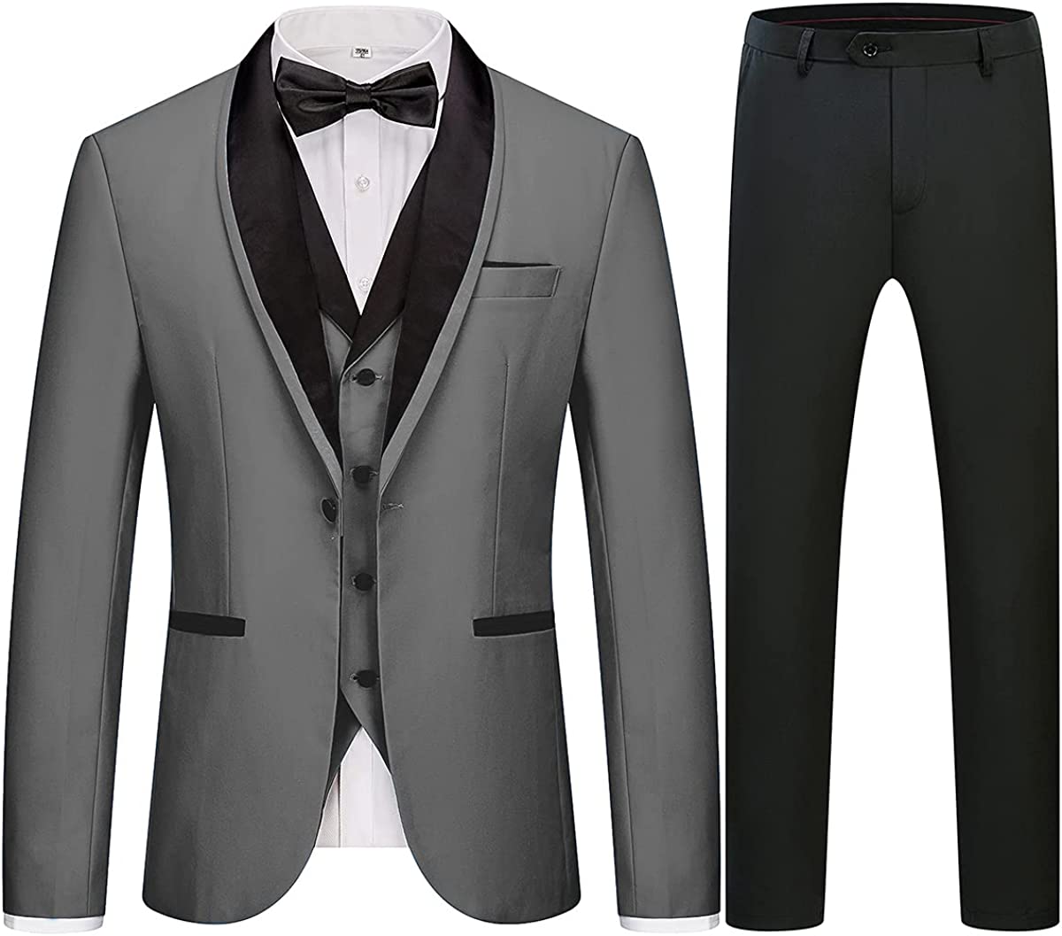 Gray Three Piece Shawl Lapel Wedding Suit for Men