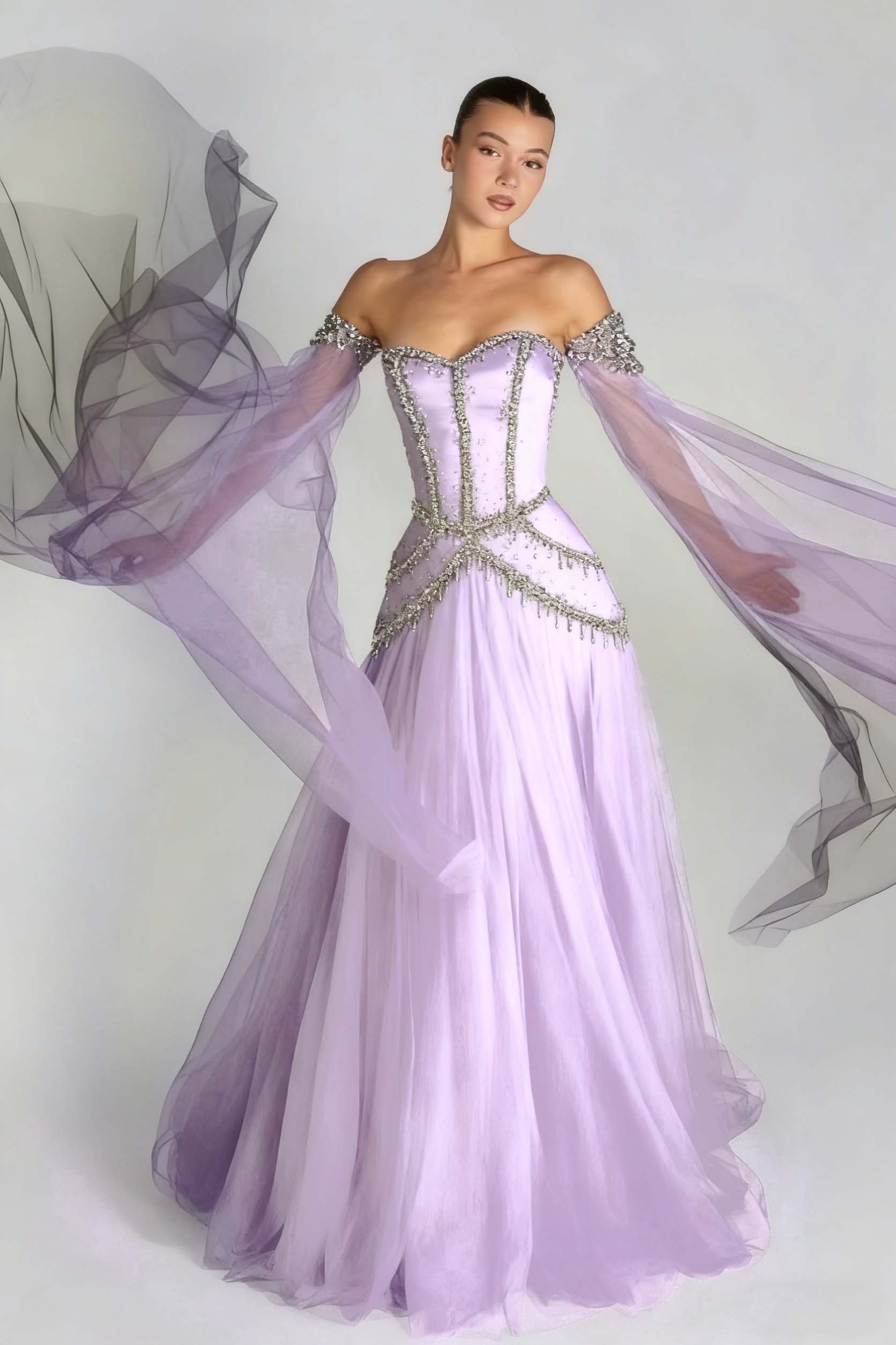 Green A Line Prom Dress Long Sleeve Sweetheart Beaded Formal Dress