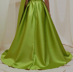Green A Line Prom Dress One Shoulder Evening Dress with 3D Flower