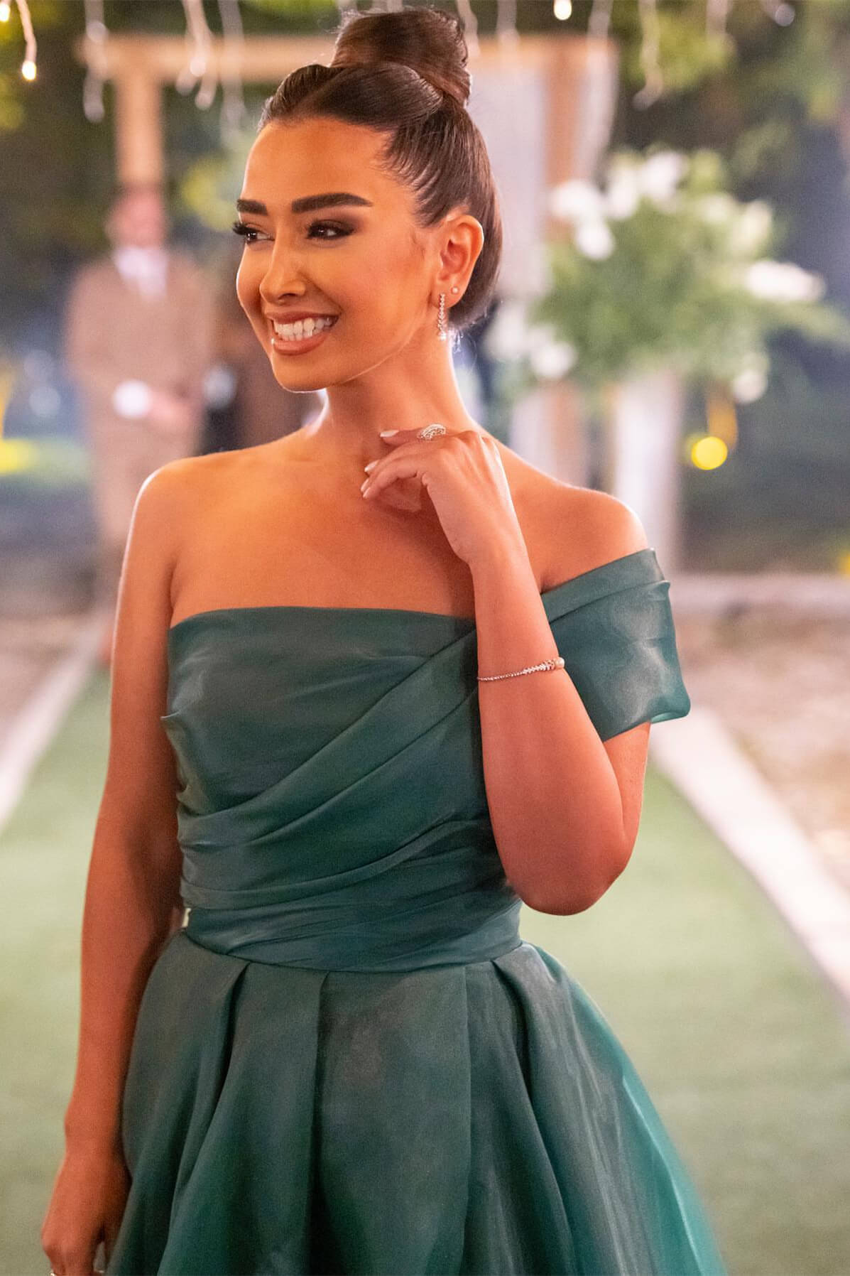 Green A Line Prom Dress One Shoulder Organza Formal Dress