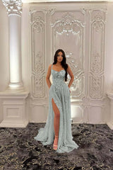 Green A Line Prom Dress Sleeveless Spaghetti Straps Formal Dress With Lace Appliques