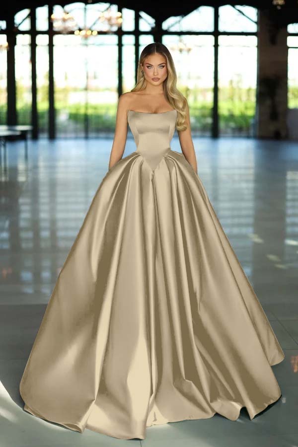 Green Ball Gown Prom Dress Sleeveless Strapless Satin Formal Dress