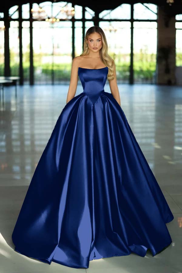 Green Ball Gown Prom Dress Sleeveless Strapless Satin Formal Dress