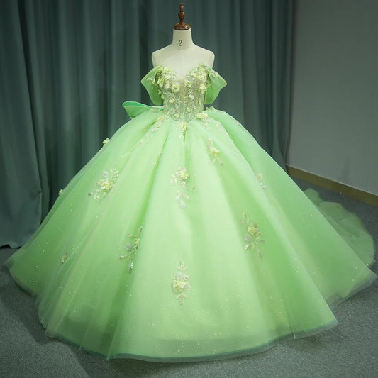 Green Quinceanera Dress Appliques Bridal Gown Party Bow Bride Dress Ball Gown Dress