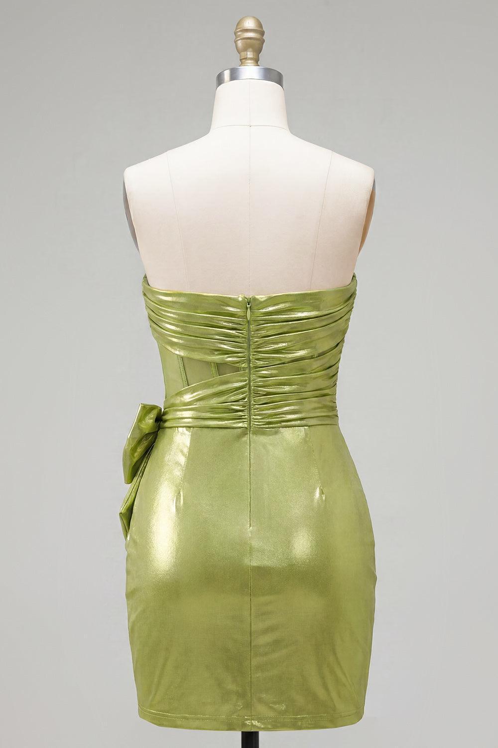 Green Corset Short Tight Strapless Ruched Homecoming Dress with 3D Flowers