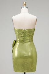 Green Corset Short Tight Strapless Ruched Homecoming Dress with 3D Flowers