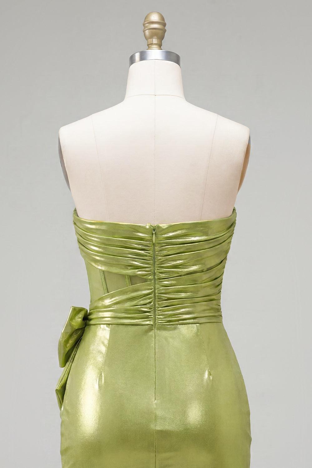 Green Corset Short Tight Strapless Ruched Homecoming Dress with 3D Flowers