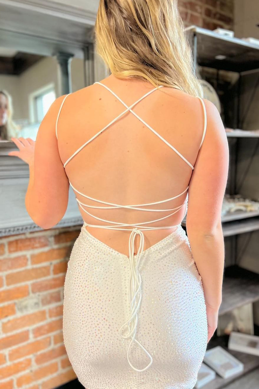 Green Homecoming Dress Beaded Lace-Up Back Tight Short Cocktail Dresses
