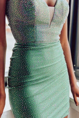Green Homecoming Dress Beaded Lace-Up Back Tight Short Cocktail Dresses