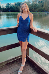 Green Homecoming Dress Beaded Sequin Backless Tight Short Prom Dress
