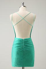 Green Homecoming Dress Beaded Spaghetti Straps Tight Short Cocktail Dresses